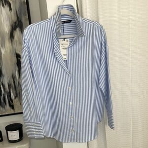 Zara Men's Blue Striped Shirt